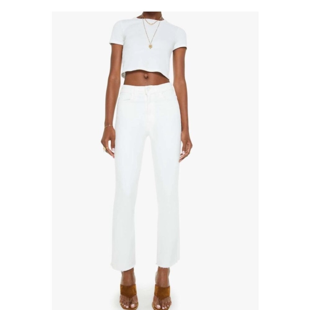 MOTHER The Hustler Ankle Fray in White